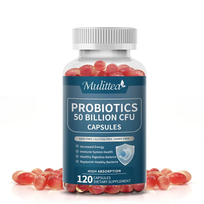 Mulittea Probiotics 50 Billion Cfu 20 Strains Veggie Capsules Intestinal Flora Support Digestive Health Stomach Acid Resistant Immune Support - 60pcs