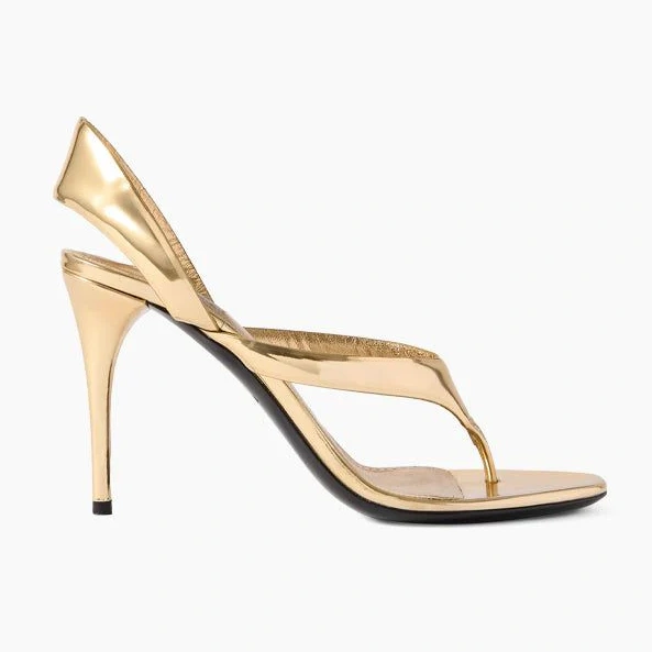 Infradito Sandals In Laminated Leather - Gold