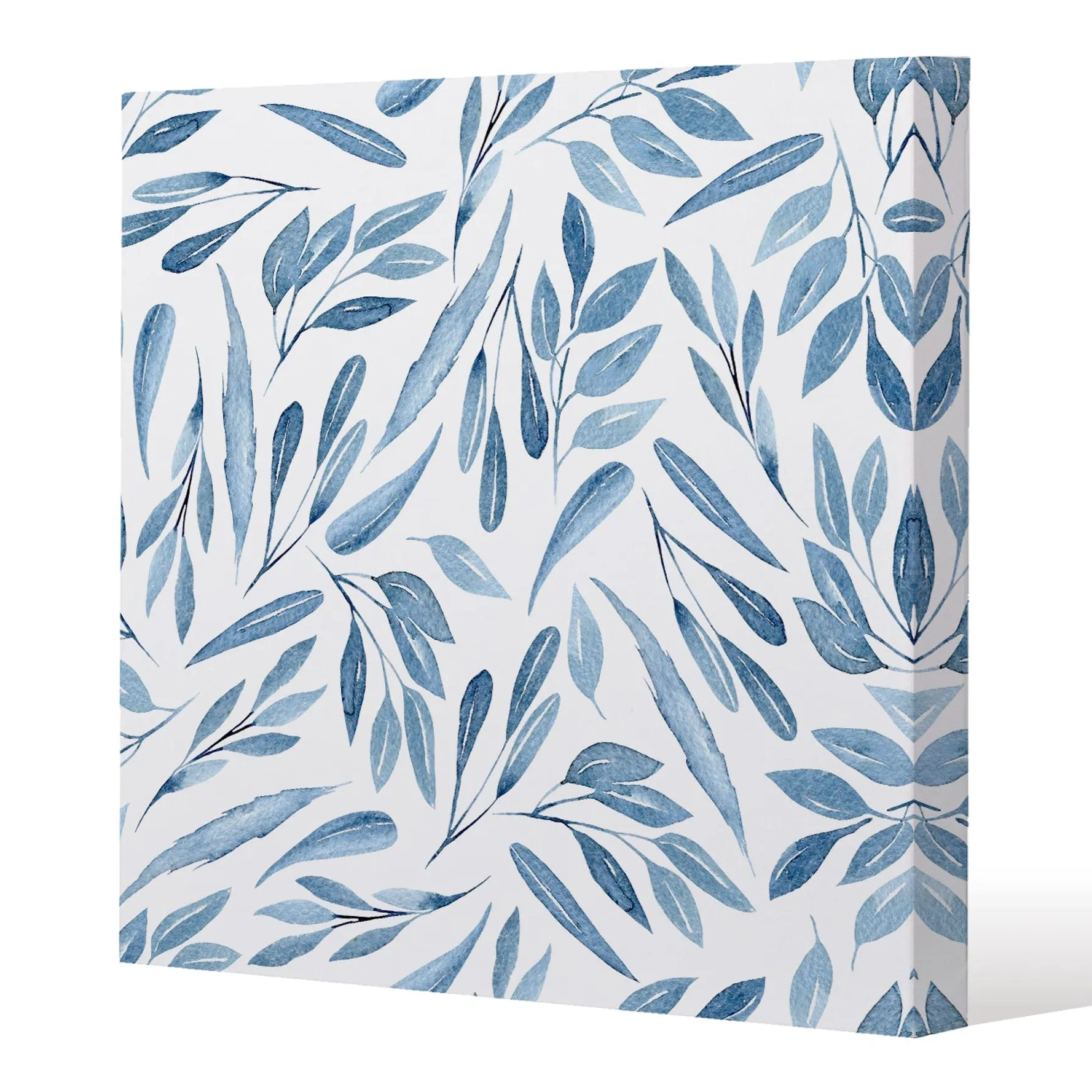 Watercolour Blue Branches With Leaves (canvas Print) / 90 X 90 X 4cm