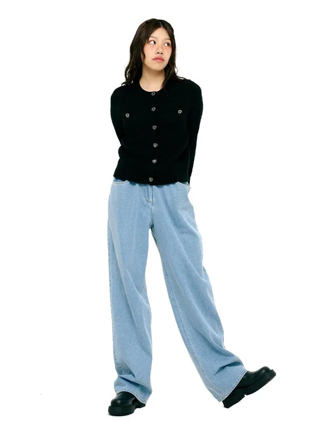 Buckle Pintuck Denim Wide Pants