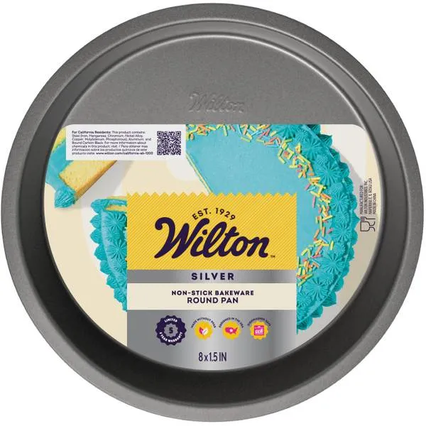 Wilton Silver Non-stick Bakeware Round Cake Pan, 8x1.5 Inch