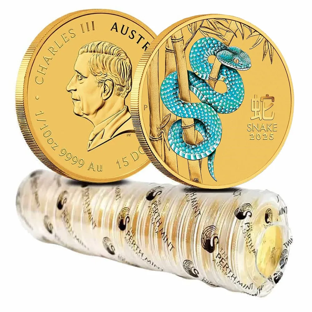 Lot Of 20 2025 1/10 Oz Colorized Gold Lunar Snake Bu Perth Mint