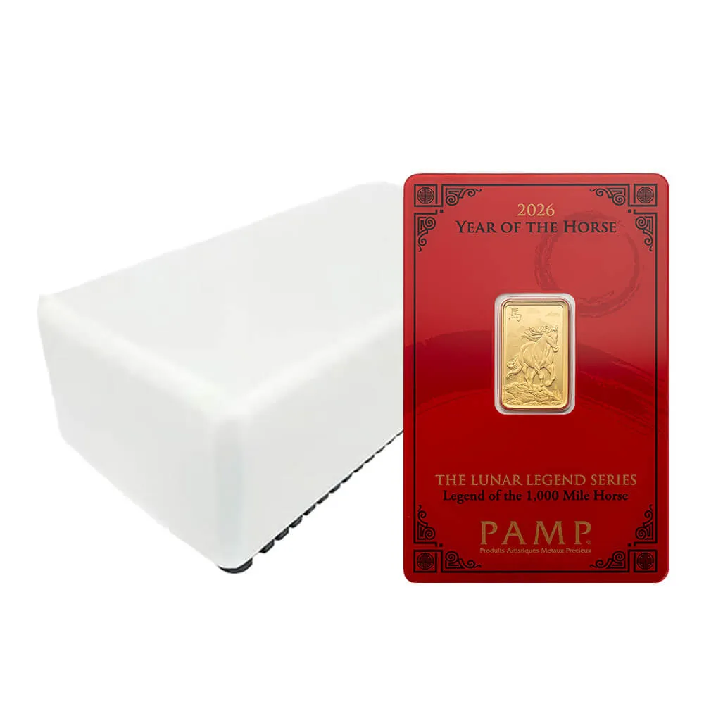 Box Of 25 2026 5 Gram Pamp Suisse Lunar Horse Gold Bar In Assay