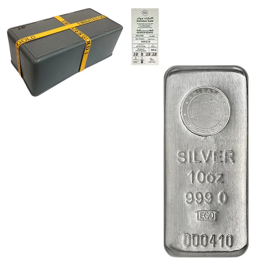 Box Of 60 10 Oz Emirates Gold Silver Cast Bar With Assay