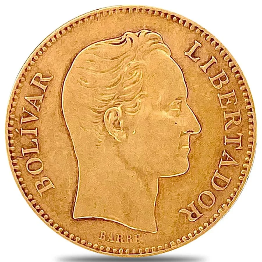 Venezuela 20 Bolivares Gold Coin Avg. Circ. Random Year