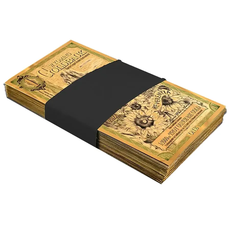 Pack Of 100 1/1000 Oz 24k Goldback Aurum Note Wyoming Design