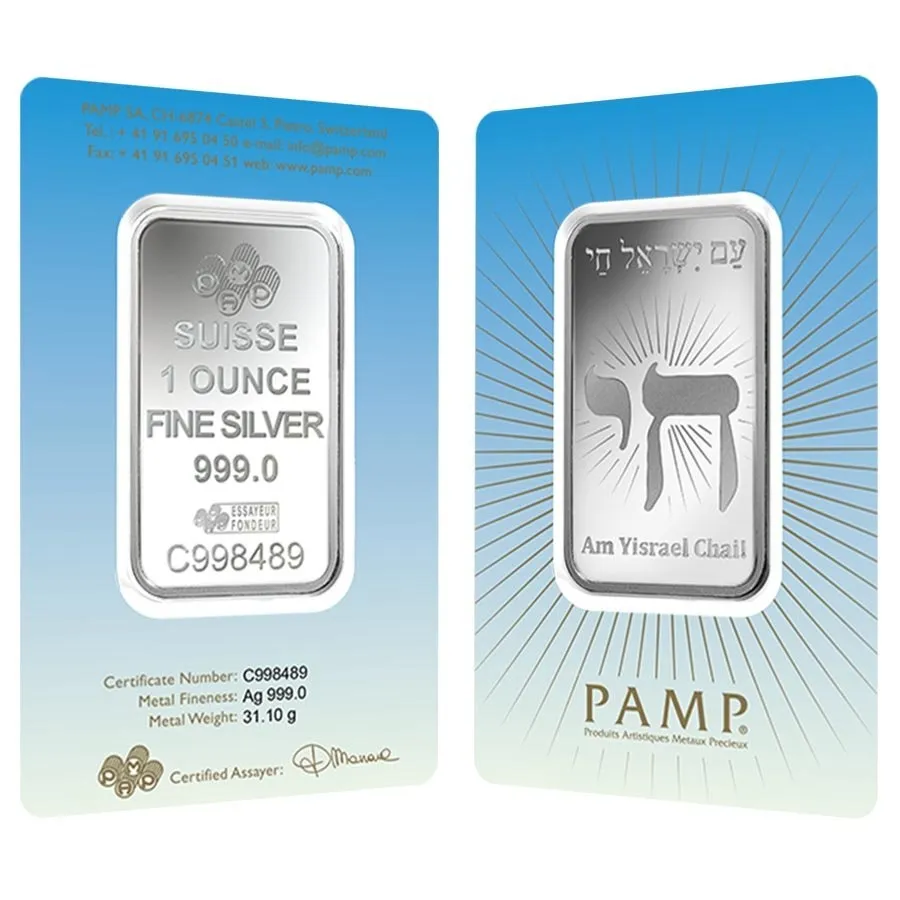 1 Oz Pamp Suisse Silver Bar Am Yisrael Chai In Assay