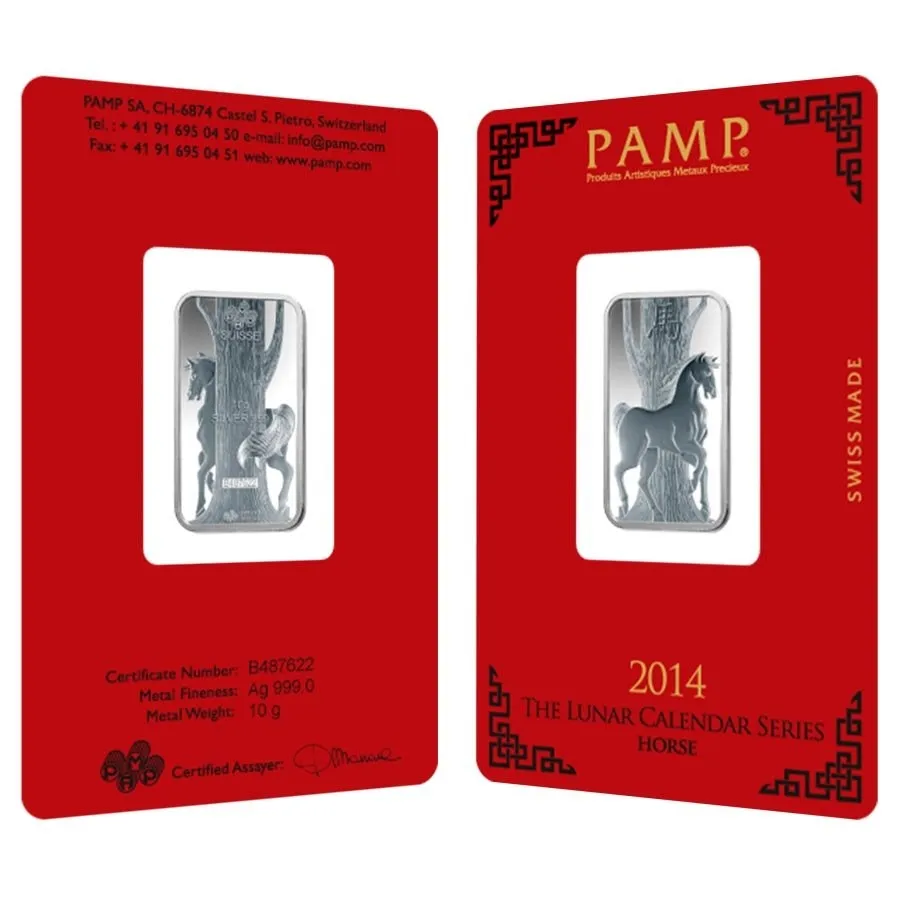 10 Gram Pamp Suisse Year Of The Horse Silver Bar In Assay