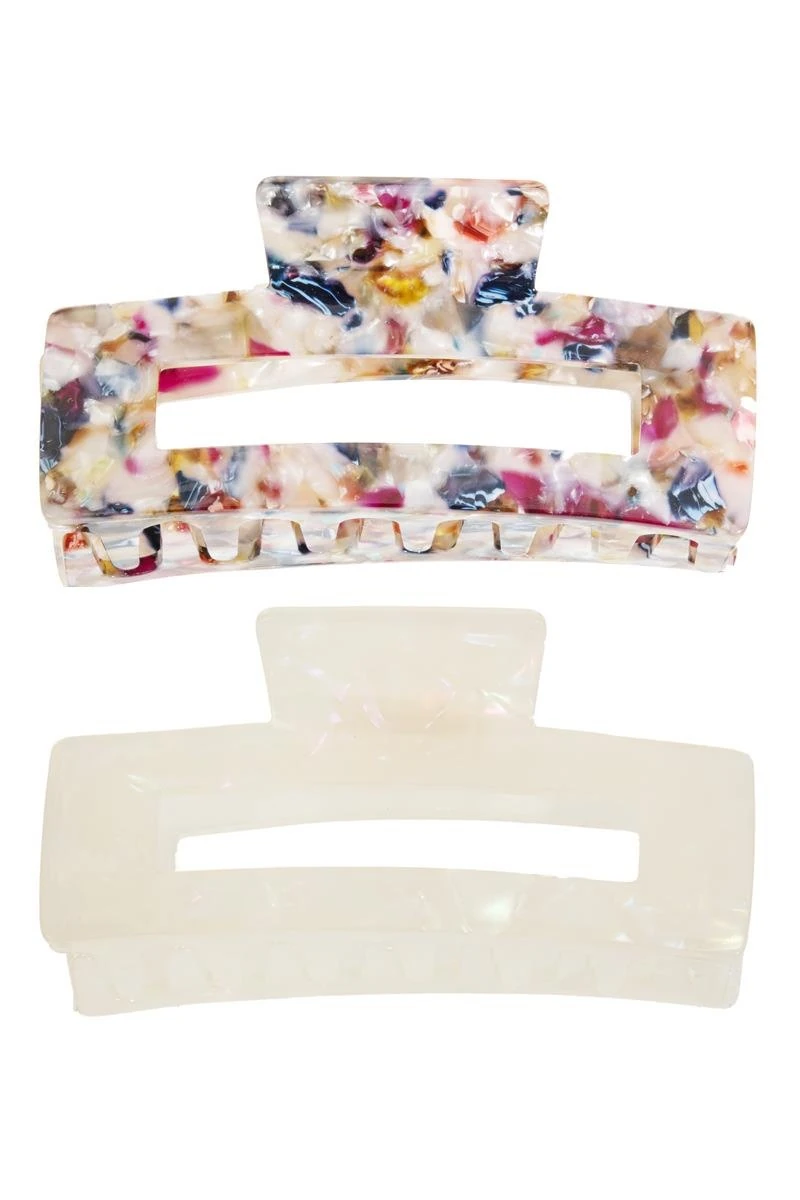 2 Pack Claw Clips White Multi