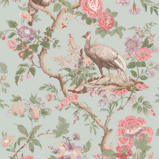 G P & J Baker Broughton Rose Aqua Wallpaper
