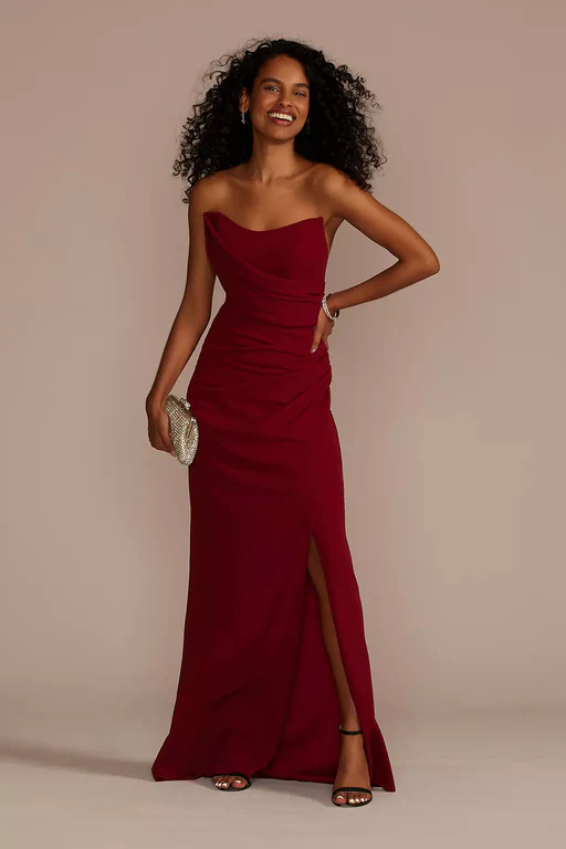 As Is Strapless Draped Crepe Sheath With Slit