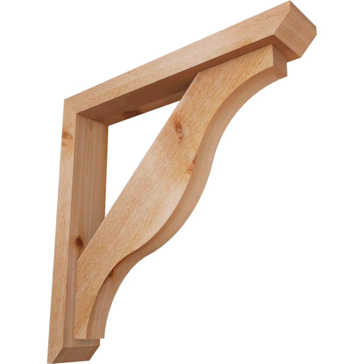 Rustic Wood Bracket W/ Offset Brace, Funston Style, Slat Ends, 4"w X 24"d X 24"h, Rough Sawn Western Red Cedar