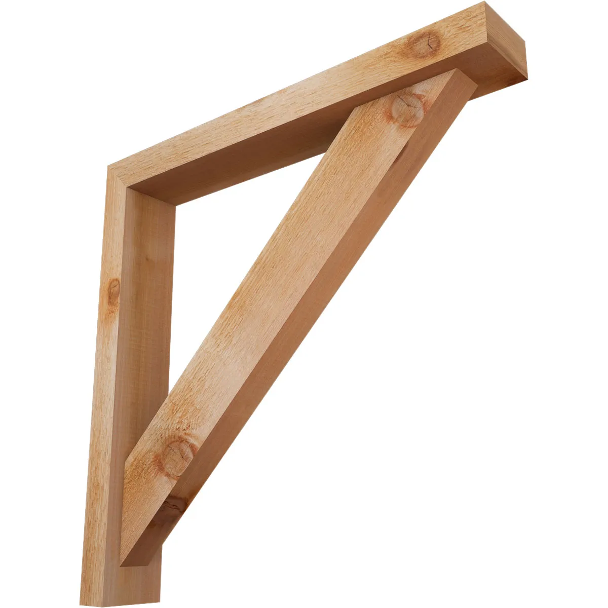 Rustic Wood Bracket W/ Offset Brace, Traditional Style, Block Ends, 4"w X 26"d X 26"h, Rough Sawn Western Red Cedar