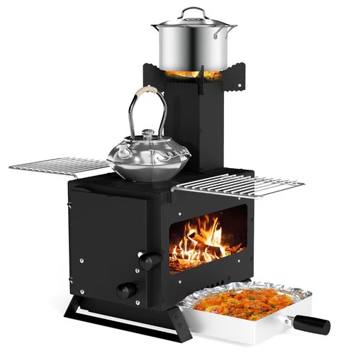 Forno Da Giardino Per Cucinare Da Fornello Da Campeggio Con Supporto Per Pentole, Forno A Legna Con Finestra Panoramica Nero-bracieri Da Esterno