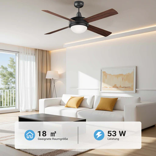 Ventilatore Da Soffitto Ø 122 Cm Con 4 Pale, Lampadario Ventilatore Con 3 Velocità, Telecomando, Timer, Modalità Estiva E Invernale, 53 W