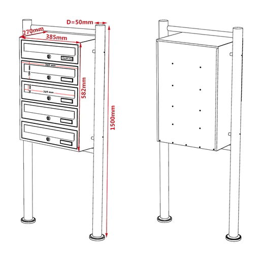 Cassetta Postale Condominiale Autoportante 5 Posti, 1 Modulo, Bianco 513 X 270 X 1500 Mm