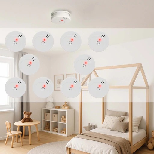 Rilevatore Di Fumo Fotoelettrico Con Batteria 9v, 10 Pz, Allarme Incendio 85db, Senza Filo, Din En 14604