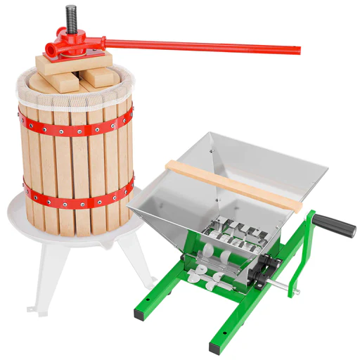 Set Mulino Macina Frutta 7 L E Torchio Frutta 18 L Con Gabbia In Legno E Scacco Di Spremitura