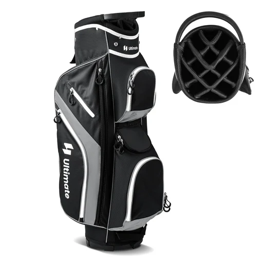 Borsa Da Golf Tracolla E Cappuccio Antipioggia Per Uomo E Donna, Borsa Da Golf Con Divisori Superiori A 14 Vie 9 Tasche Grigio-golf