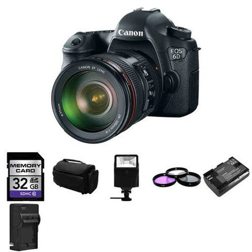 Canon Eos 6d Camera W/ 24-105mm F/4.0l Is Usm Lens + 32gb, 2 Batteries Starter Bundle
