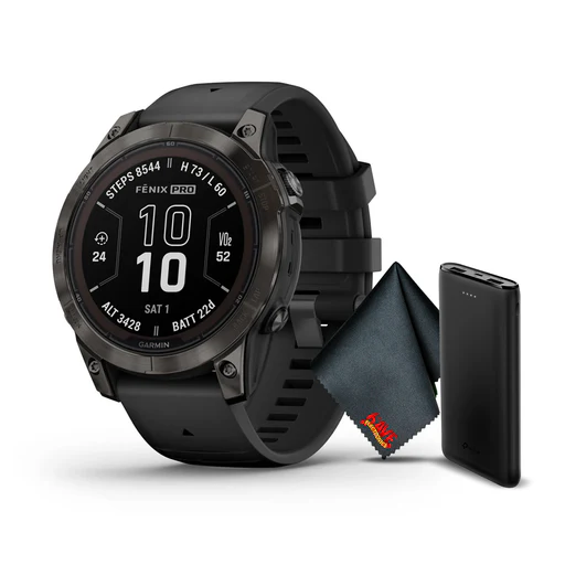 Garmin Fenix 7 Pro Sapphire Solar Edition Carbon Gray Dlc Titanium With Black Band 47 Mm Smartwatch Bundle