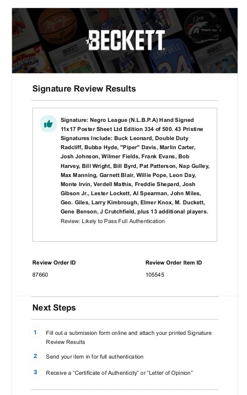Negro League (n.l.b.p.a) Signed 1990 Reunion 11x17 Poster Sheet 43 Sigs- Beckett