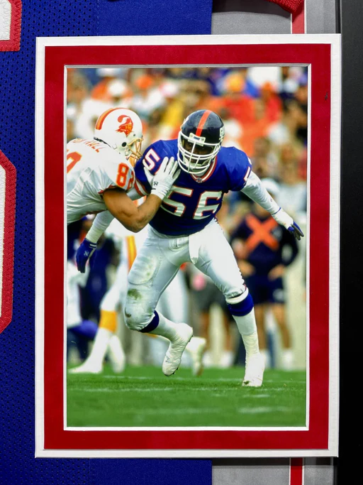 Lawrence Taylor Autographed New York Giants Blue Jersey Framed Bas Signed Ny