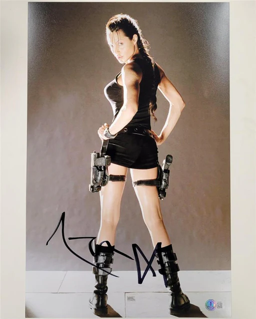 Angelina Jolie Signed Lara Croft Tomb Raider 11x17 Photo Autograph B Beckett Bas