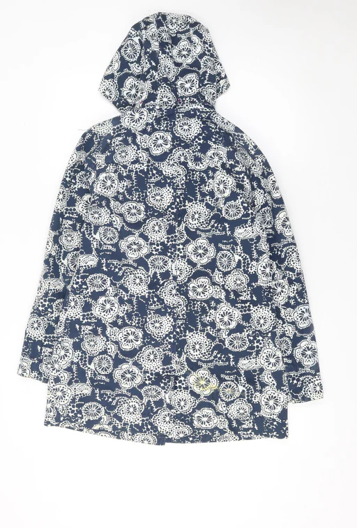 Mistral Women's Blue Floral Hooded Cotton Rain Coat Size 8