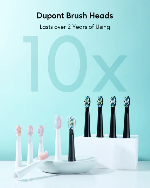 Fairywill Dual Ultrasonic Electric Toothbrushes With 5 Modes, Ultra Powerful Rechargeable Sonic Toothbrushes With 40000 Vpm, 10 Brush Heads, Smart Timer, 2h Fast Charge For 30 Days, Black & Pink