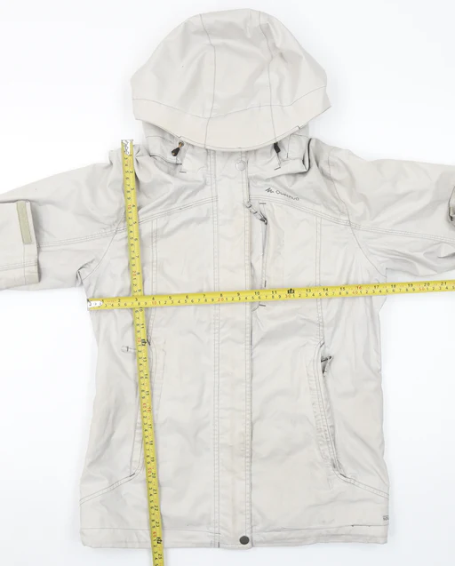 Quechua Women’s Beige Waterproof Hooded Rain Jacket Size 12