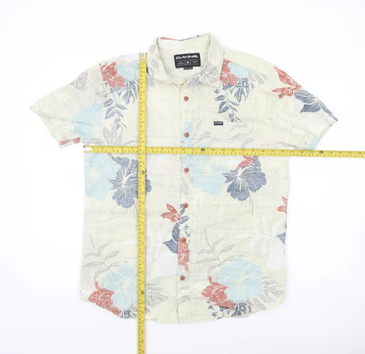 Dakine Men Beige Blue Floral Hawaiian Short Sleeve Button-up Shirt M