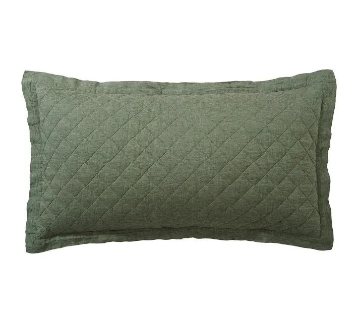 Open Box: Belgian Flax Linen Diamond Quilted Sham, Set Of 3, King - Cypress
