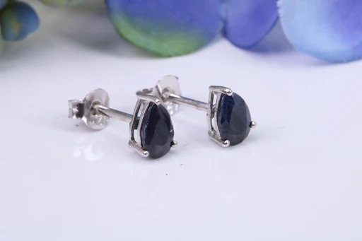 Black Teardrop Cut Cubic Zirconia Set Stud Earrings, Made From Solid Cast Sterling Silver
