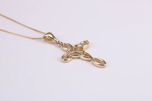 21 Mm Long Cross Together With 16 Inch Long Chain, Made From Solid Yellow Gold With High Polished Finish