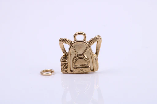 Back Pack Charm, Traditional Charm, Made From Solid 9ct Yellow Gold, British Hallmarked, Complete With Attachment Link
