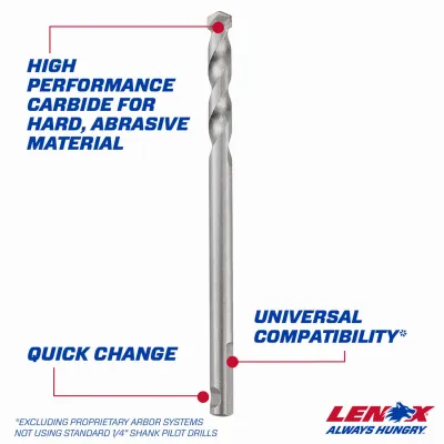 Hole Saw Pilot Drill Bit, Quick Change, High Speed Steel, 4-1/4 X 3/8 In.
