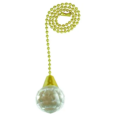 Lamp Pull Chain, Brass With Acrylic Sphere, 12-in.