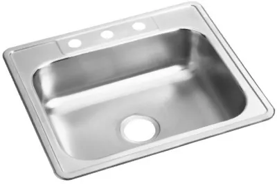 Dayton Stainless Steel Kitchen Sink, Buffed Satin Finish, Single Bowl, 4 Holes, 25 X 22 In