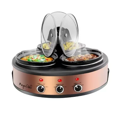 Megachef Triple 1.5 Quart Slow Cooker And Buffet Server In Copper And Black