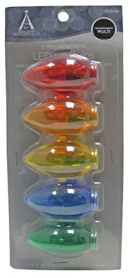 Christmas Lights Led Replacement Bulb, C9, Multi-color Transparent, 5-pk.