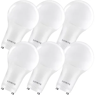 Luxrite A19 Led Bulb, 60w Equivalent, 2700k Warm White, Dimmable, 800 Lumens, Enclosed Fixture Rated Ul Listed, Gu24 Base 6 Pack
