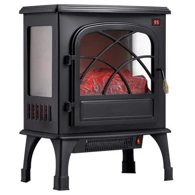 25.5" Freestanding Electric Fireplace Stove Heater 1500w With Remote Black