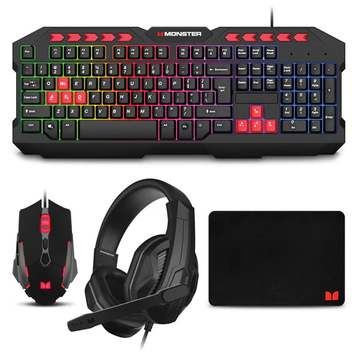 Monster Campaign Gaming Bundle Black - Keyboard Mouse Headset Mouse Pad
