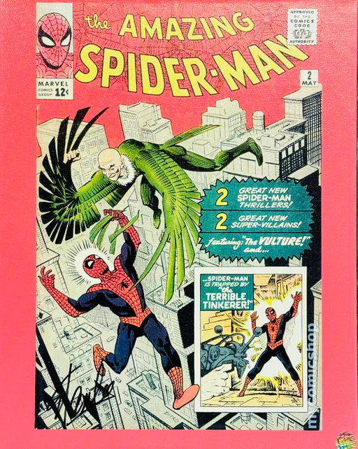 Stan Lee Signed The Amazing Spider Man & Terrible Tinkerer 18 X 23 Canvas Stretched (jsa)
