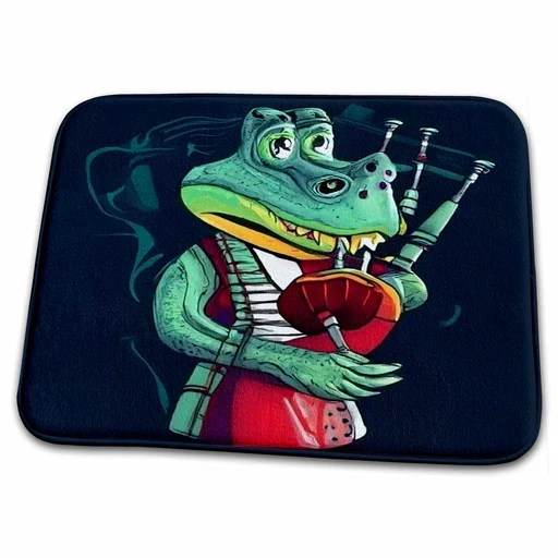 Dish Drying Mat - Cool Cute Funny Alligator Playing The Bagpipes Music Cubism Music And Animals