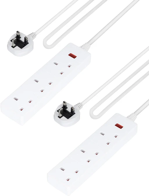 Pack Of 2 White 4 Gang Extension Lead With 1-meter Cable