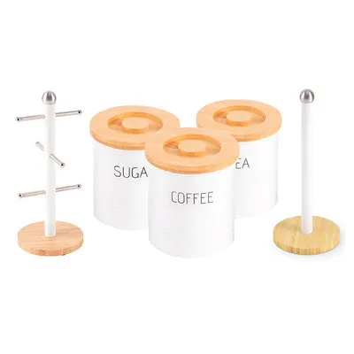 5-piece Kitchen Countertop Storage Set Wooden White