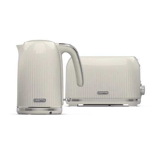 Cream Fluted 2-slice Bread Toaster & 1.7l Electric Kettle Set