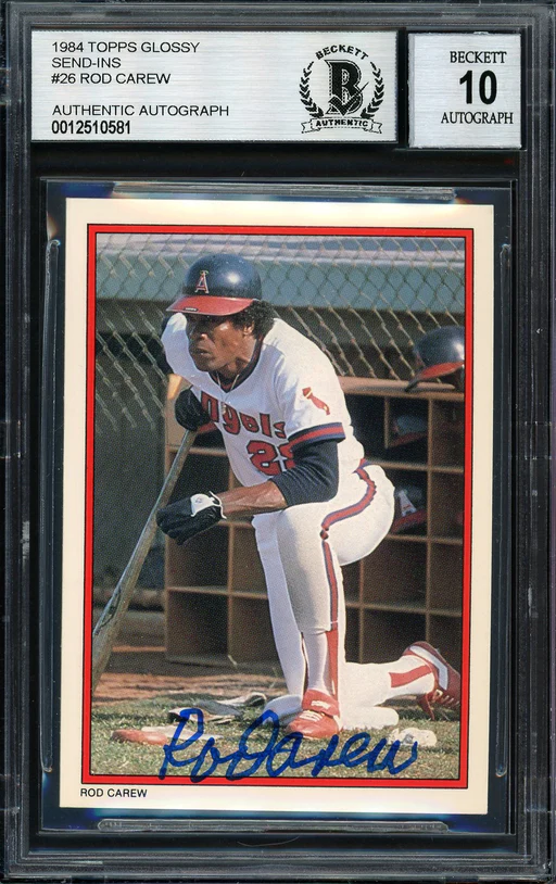 Rod Carew Auto 1984 Topps All Star Set Card 26 California Angels Auto 10 Beckett